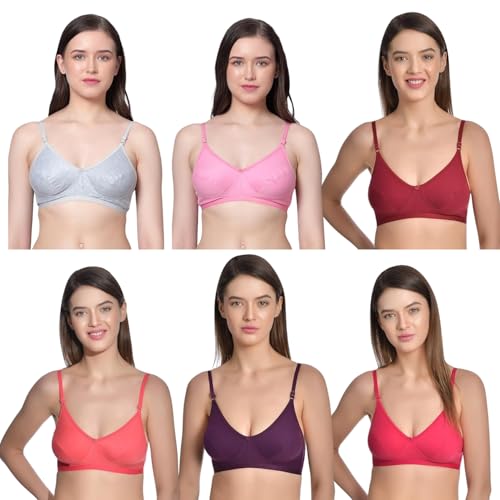 Image of Aimly Women's Cotton Non-Padded Non-Wired Solid Multicolor Bra Combo Pack of 6