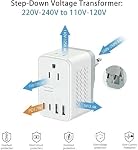 220V to 110V Converter VoltageConverter US to Europe VoltageConverter for Hair Dryer with 2 USB Aand 2 USB C, European Travel AdapterPower Converter Adapter Combo fromUS to Italy Spain UK AU