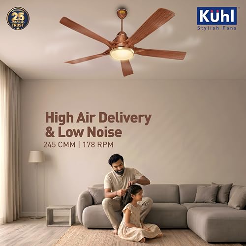 Image of KUHL Luxus Plus 1400mm Stylish 65% Power Saving BLDC Ceiling Fan With Remote |Down Light|BEE 5 Rated & ISI Marked|Low Noise| IoT -Operate via Mobile & Alexa |Reverse Mode |Free Installation |Teak