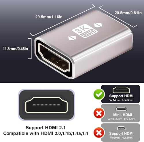 Adaptador HDMI 8K hembra a hembra, 2 unidades miniatura 3
