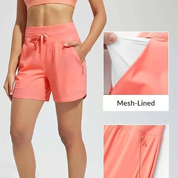 Women's 5" Swim Board Shorts High Waisted Quick Dry Swimsuit Swimming Bottoms, Quick Dry High Waisted Swimsuit with Pockets4