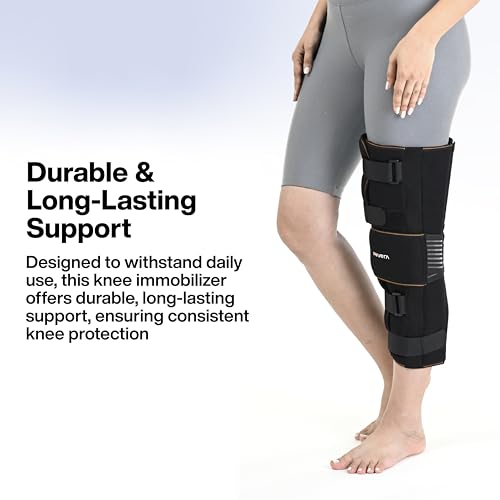 Image of FOVERA Knee Immobilizer Brace for Knee Support - Stabilizer Splint for Dislocation, Ligament Tear, & Injury Recovery with Wraparound Design & 5 Adjustable Straps for Men & Women (M)