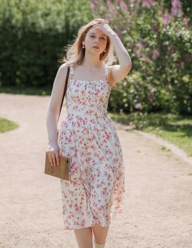 Image of Scarlet Darkness Women's Floral Midi Dress Corset Sundresses 2026 Summer Spring Vacation Milkmaid Dresses