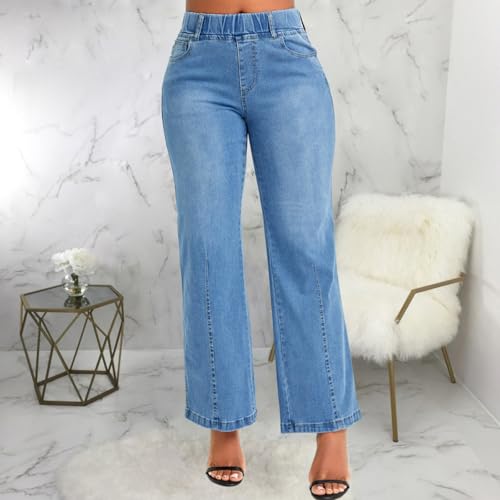 Jeans Pants Trousers Denim Trendy Wide Legs Loose Elastic Waist Elastic Slim Fit Straight Leg Pants2