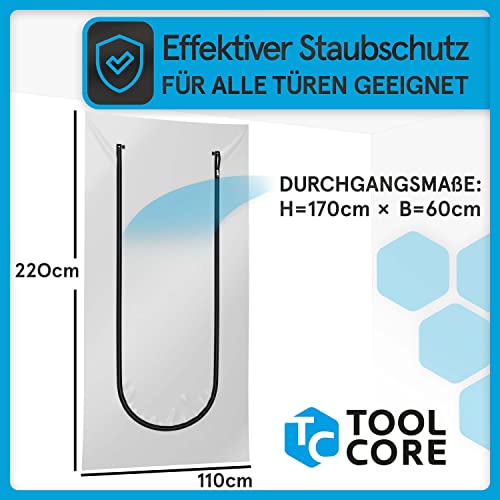 TOOLCORE® 2x Staubschutztür mit Reißverschluss 1,1x2,2m [Extra Stark] Bautüre mit Reißverschluss inkl. Edelstahl Zipper + Easy Comfort Aufhänger - Staubschutzwand, Staubtür, Folientür
