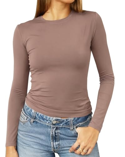 Image of Abardsion Women's Slim Lightweigh Long Sleeve T Shirts | Fall Clothes 2026 Casual Basic Crewneck Going Out Crop Tops Y2K