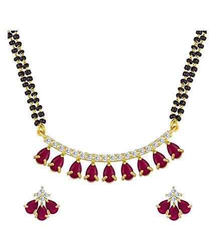 Sunhari Jewels Red Ruby Mangalsutra Set with Black Beaded Chain (B08B1S79GH) Amazon Price History, Amazon Price Tracker