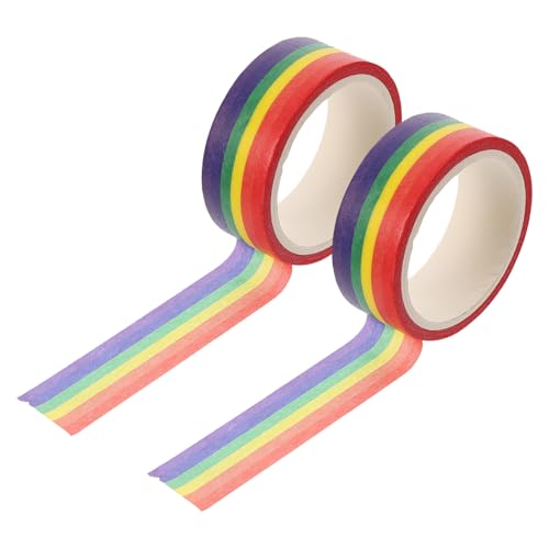FRCOLOR 2 Cintas Adhesivas Washi Tape de Papel Japonés, 6 Colores de Rayas, Cinta Decorativa para Manualidades DIY, Pegatinas para Scrapbooking y Envoltura de Regalos, Fácil de Rasgar