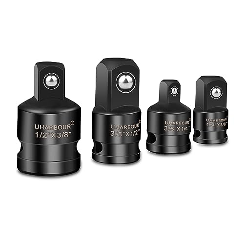 Uharbour SS001 Adapter 1/4to3/8-3/8to1/4-3/8to1/2-1/2to3/8 Inch Impact Wrench Socket, Black, Variety pack