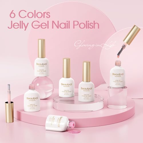 Larvall Beautpal Milky Jelly Gel Nail Polish Set of 6 Colors 8ml Nude Pink Transparent Gel - image 6