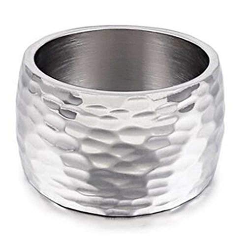 Alliance en acier avec surface martelée Jude Jewelers 15 mm bague luxe et zircone