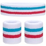 ONUPGO Kids Sweatbands Toddler Headband Wristband Set - Athletic Cotton Baby Sweat Band for Kids Youth Baby (1 Headband + 2 Wristbands) (White/Red/Sky Blue)