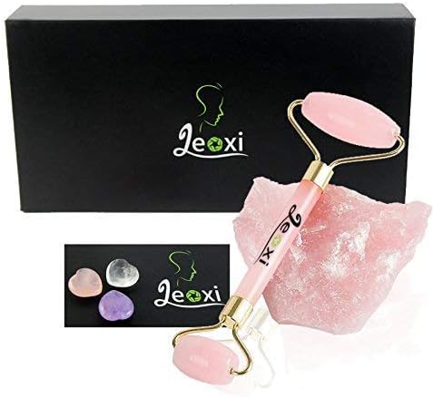 JEOXI Natural Rose Quartz Facial Roller Jade Roller Stone Face Neck Massage Skincare Tool Anti-Wrinkle with Double Head