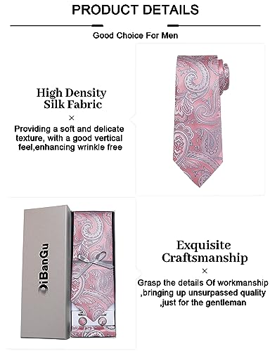 Image of DiBanGu Paisley Ties for Men Silk Necktie and Pocket Square Cufflinks Tie Clip Set Woven Classic Mens Tie for Wedding Party