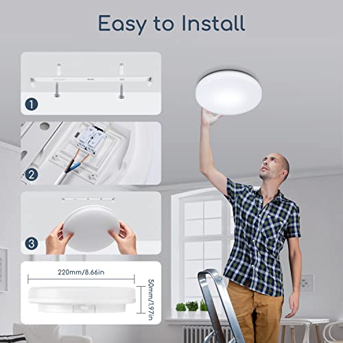 Aigostar Modern Flush LED Ceiling Light, 18W 2100lm, IP54 Waterproof, 6500K, 136W Equivalent for Kitchen, Bedroom - Cosy Home Interiors Aigostar Modern Flush LED Ceiling Light, 18W 2100lm, IP54 Waterproof, 6500K, 136W Equivalent for Kitchen, Bedroom - Image 5