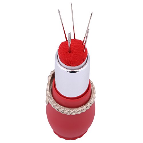 Walfront Cojín de Alfiler de Agujas, Cojín de Alfiletero en Forma de Lápiz, Labial Cachucho de Agujas para Costura(Red)