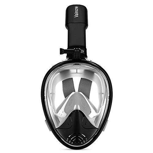 Vaincre 180° Full Face Snorkel Mask Panoramic View Anti-Fog,Anti-Leak Snorkeling Design with Adjustable Head Straps-See Larger Viewing Area Than Traditional Masks for Adults Youth (Black S/M)