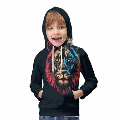 Hoodie lion éblouissant imprimé 3D multicolore et structure légère - 5