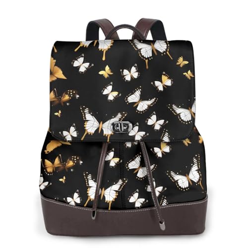 Sac à dos pour femme mode en cuir imprimé papillon sac pour ordinateur portable travail