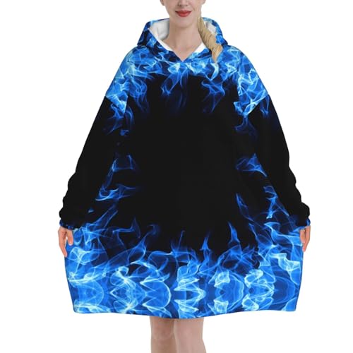 Sweat-shirt couverture à capuche femme flamme bleue pour vos soirées cocooning et hiver
