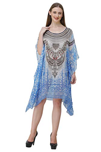 Image of RAVI RAJORIA Georgette Digital Printed Beach Wear Kaftan Blue Free Size R800 | Multi Color 2