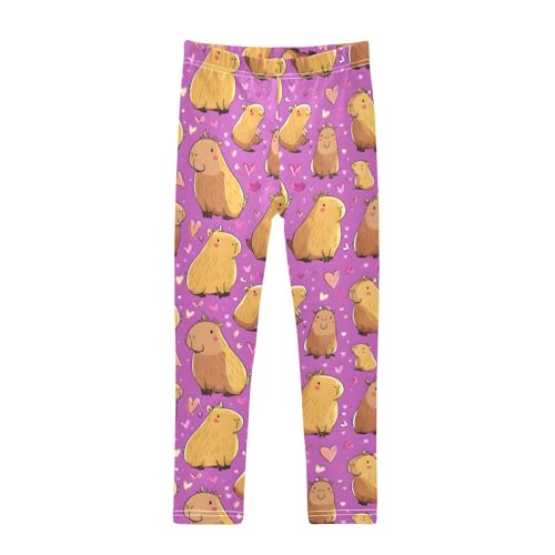 Heart Capybara Purple Girls Leggings Soft Stretch Workout Yoga Dance Pants for Kids Casual Tights