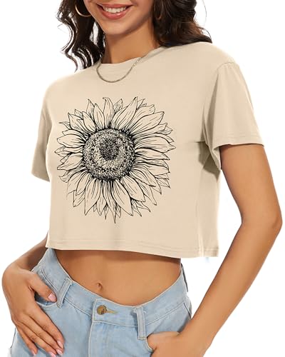 Image of Womens Summer Crop Tops Short Sleeve Round Neck T-Shirts Loose Fit Casual Blouse 2026