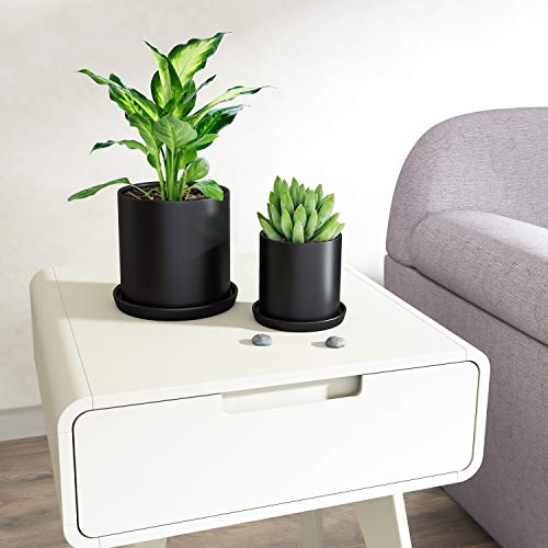 Timeyard Plant Pots Indoor, Modern Planters With Drainage Hole And Tray, Matte Black Ceramic Cylinder Planters, 4In 6In For Flowers, Succulents, Mid Century Home Garden Decor, Set Of 2 #TOP2