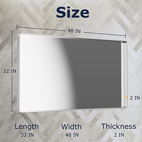 Iskm Bathroom Vanity Mirror For Wall Silver, 48 X 32 Inch Rectangular Wall Mirror With Aluminum Alloy Frame Shatter Proof, Anti-Rust (Horizontal/Vertical) #TOP1