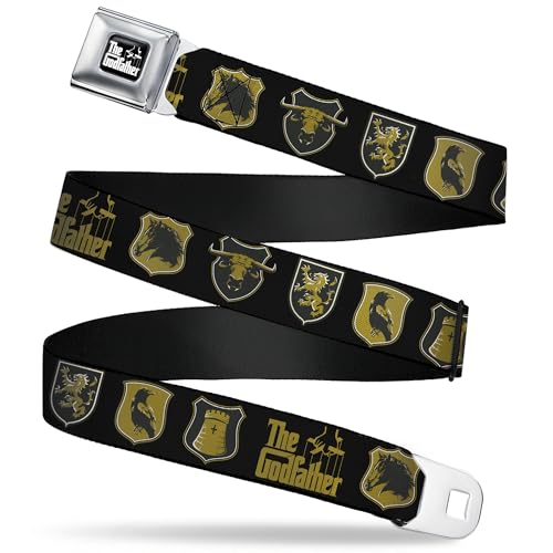 The Godfather Belt, Seatbelt Buckle Belt, The Godfather Title Logo and Crest Icons Black Gold, 24 to 38 Inches