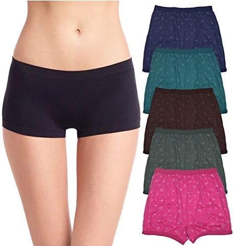 neoteaSoft Womens Cotton Multicolour Boyshort Panties Printed Pack Of 5