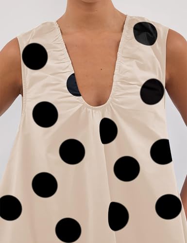 Women Polka Dot Babydoll Mini Dress Summer Sleeveless Scoop Neck Ruched Short Dresses Party Tank Dress with Pockets2