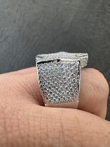 Moissanite Star Ring for Men – 4.65ct VVS D Color Certified Stones – 925 Sterling Silver – Iced Out Baguette & Round 3D Design – Passes Diamond Tester – GRA Certified – 24mm Heavy Rap Star Ring4