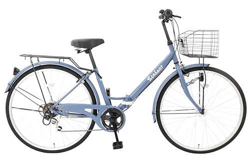 自転車 26インチ 折りたたみ ママチャリ シティサイクル シマノ6段変速 カゴ付き 鍵付き ダイナモLEDライト 荷台付き 通勤 通学 街乗り プレゼント Speedworld スピードワールド (【26インチ・オートライト・片足スタンド・オールランダハ