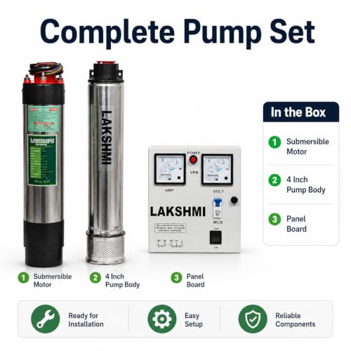 Image of Lakshmi 1hp Water Pump I Submersible Pump I with Panel Board 100 feet I4 inch pumpI Oil Filled