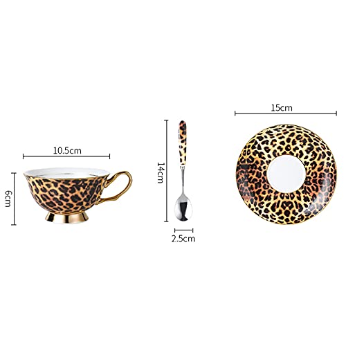 Amokk Coffee Cup And Saucer Sets - 6.7 Oz Bone China Tea Cup With Saucer And Spoon - Fancy Coffee Mugs For Office, Coffee Table, Afternoon Tea (Leopard) #TOP3