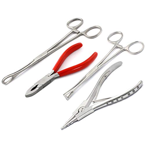 AAProTools Set Of Body Piercing Tools - Bead Ball Capture Ring Pliers Opener Closer Forceps(RED)
