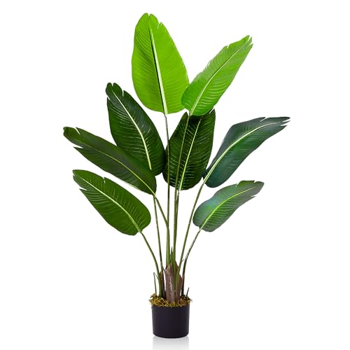 ilitphke Artificial Tree Bird of Paradise Artificial Plant, 4 Ft Faux Tropical Plant Palm Tree with Leaves Trunks Faux Banana Leaf Tree for Home Decor Living Room Indoor Outdoor Office
