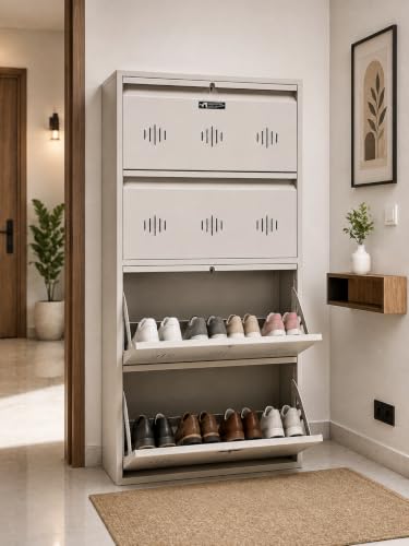 Image of StayHappy 4 Door Wall Mount Shoe Racks | MS Shoes Racks for Home | Wall Mount Chappal Sandal Stand | Wall Mounted Shoe Racks. (White)