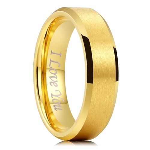 Image of King Will Tungsten Carbide Wedding Band for Men Women-4 /6 /8mm Width 14K Gold Plated Tungsten Wedding Ring Matte Brushed & High Polished Style Comfort Fit Wedding Band Size 6-14