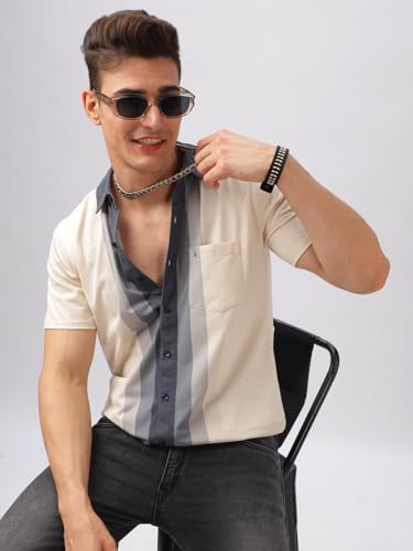 Image of BULLMER Trendy Regular Fit Printed Causal Half Sleeve Shirt for Men