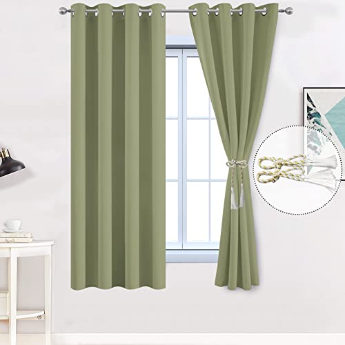 Yakamok Solid Blackout Curtains with Grommet Top, Thermal Insulated Room Darkening Drapes for Bedroom(Sage Green, 52Wx72L, One Pair)