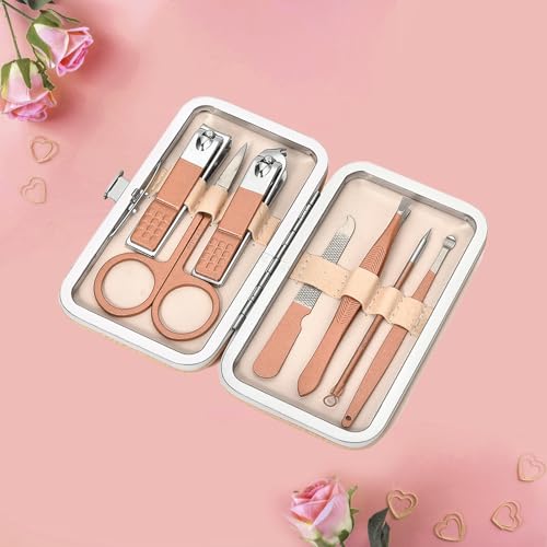 Conjunto de cortadores de unha, 7 peças, de aço inoxidável, kit de cuidados com unhas com estojo de viagem luxuoso