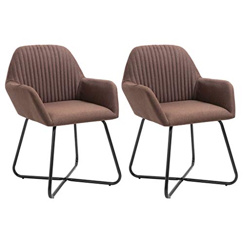 Yunovire Juego de 2 sillas de comedor de tela marrón, diseño moderno, 61 x 61 x 84 cm, cómodos reposabrazos, marco de acero recubierto de polvo, para comedor y salón, gran comodidad