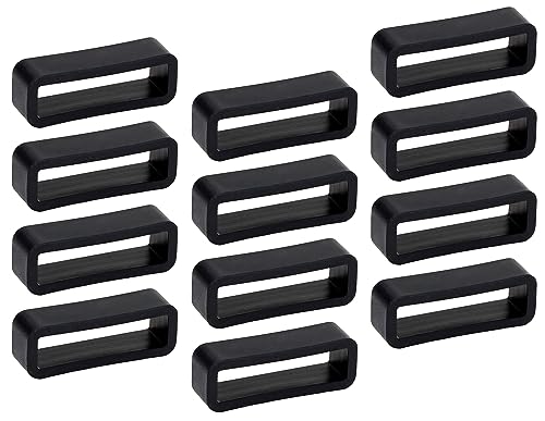 PPhtony 20mm Rubber Watch Band Loop Holder Silicone Watch Strap Keeper Fastener Rings Replacement Watch Strap Accessories, 12PCS (Black)