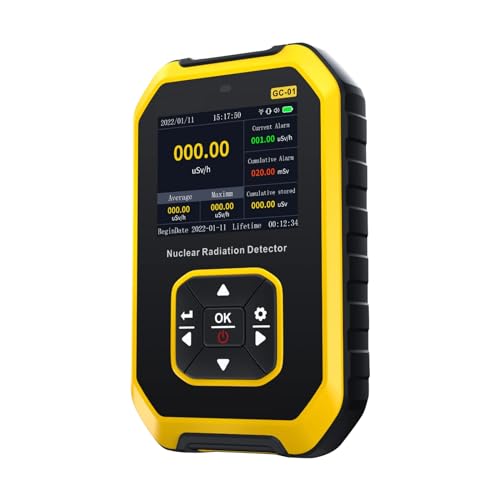 Geiger Counter Nuclear Radiation Detector - FNIRSI Radiation Dosimeter with LCD Display, Portable Handheld Beta Gamma X-ray Rechargeable Radiation Monitor Meter, 5 Dosage Units Switched