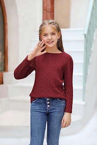 Image of Ebifin Girls Sweaters Kids Long Sleeve Crewneck Fall Knit Tops Cute Pullover Jumper Shirts 5-14 Years
