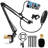 Soporte de Brazo de Micrófono, Renfox Tijera de Pluma de Suspensión Ajustable Soporte de Micrófono con Filtro Pop, Clip de Micrófono, Abrazadera de Servicio Pesado Mejorada para Blue Yeti, etc.