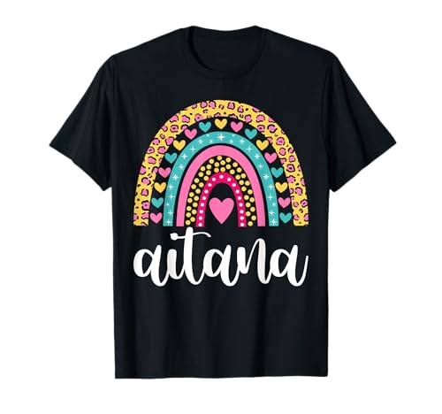 Aitana - Camiseta con diseño de leopardo y arco iris, regalo de cumpleaños Camiseta