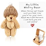 Estedro Mini Worry Bear with A Hat Handmade Positive Bear My Little Worry Bears in A Box Hug Pocket Bears Soft for Lovers Family Adults Emotional Support Relationship Gift with Encouragement Card